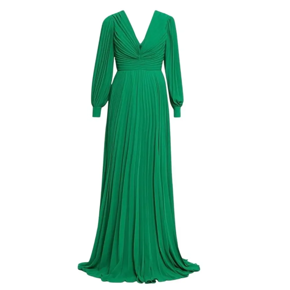 Badgley Mischka Pleated Blouson-Sleeve Georgette Gown size 10